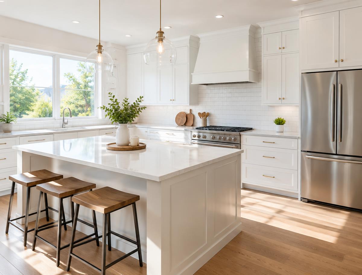 Clean, bright kitchen with tidy counters — representative cleaning imagery